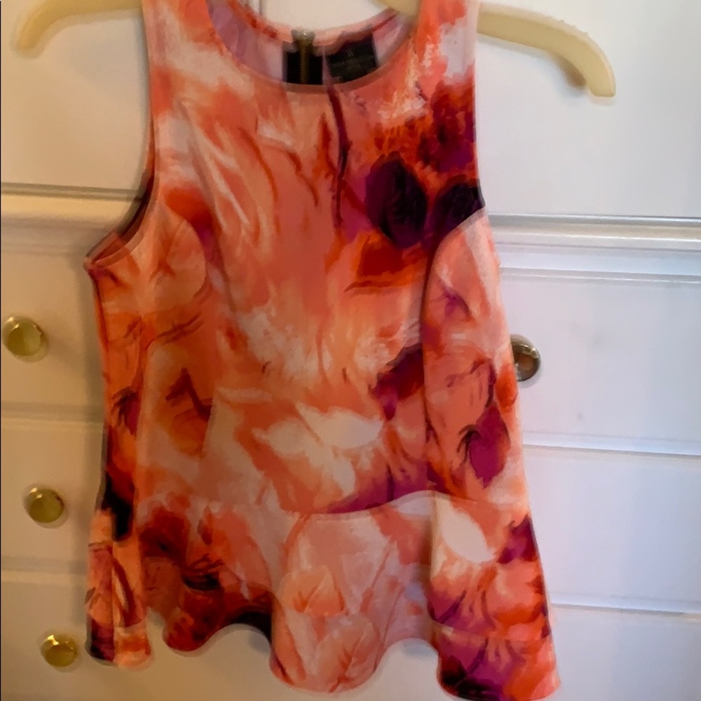 Worthington top, Orange,pink,purple top with sleeveless ruffle top